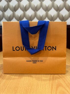 Louis Vuitton small Orange Gift shopper paper Bag with Royal Blue Handles